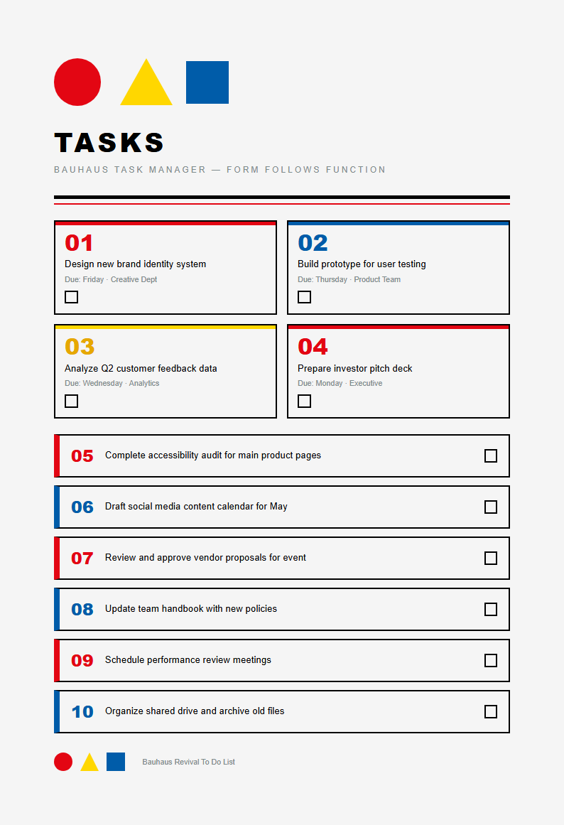 Bauhaus revival to do list with geometric shapes